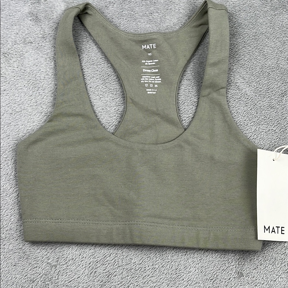 NEW MATE the Label‎ XS Organic Cotton Sage Green Racerback Bra